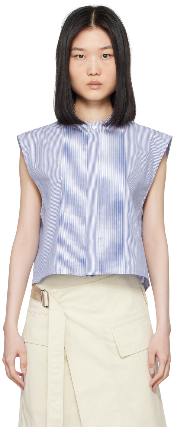 Blue & White Sleeveless Tuxedo Shirt