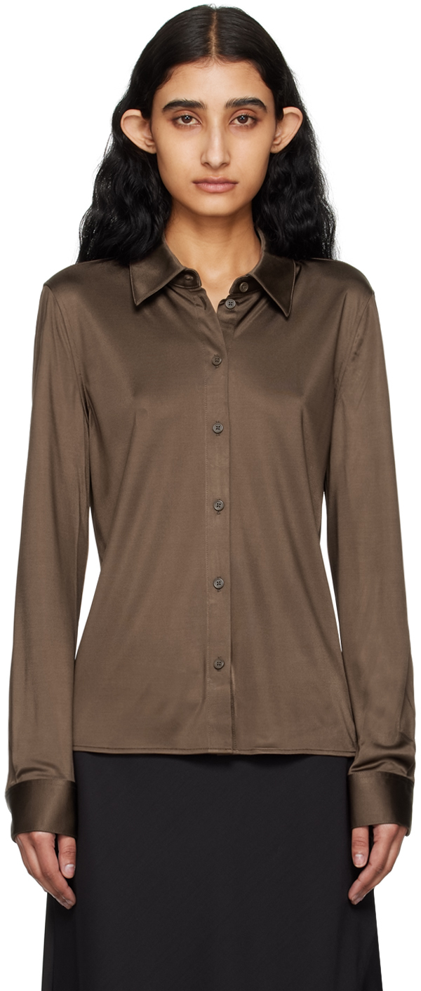 Helmut Lang Brown Slim Shirt In Mushroom - Dl5