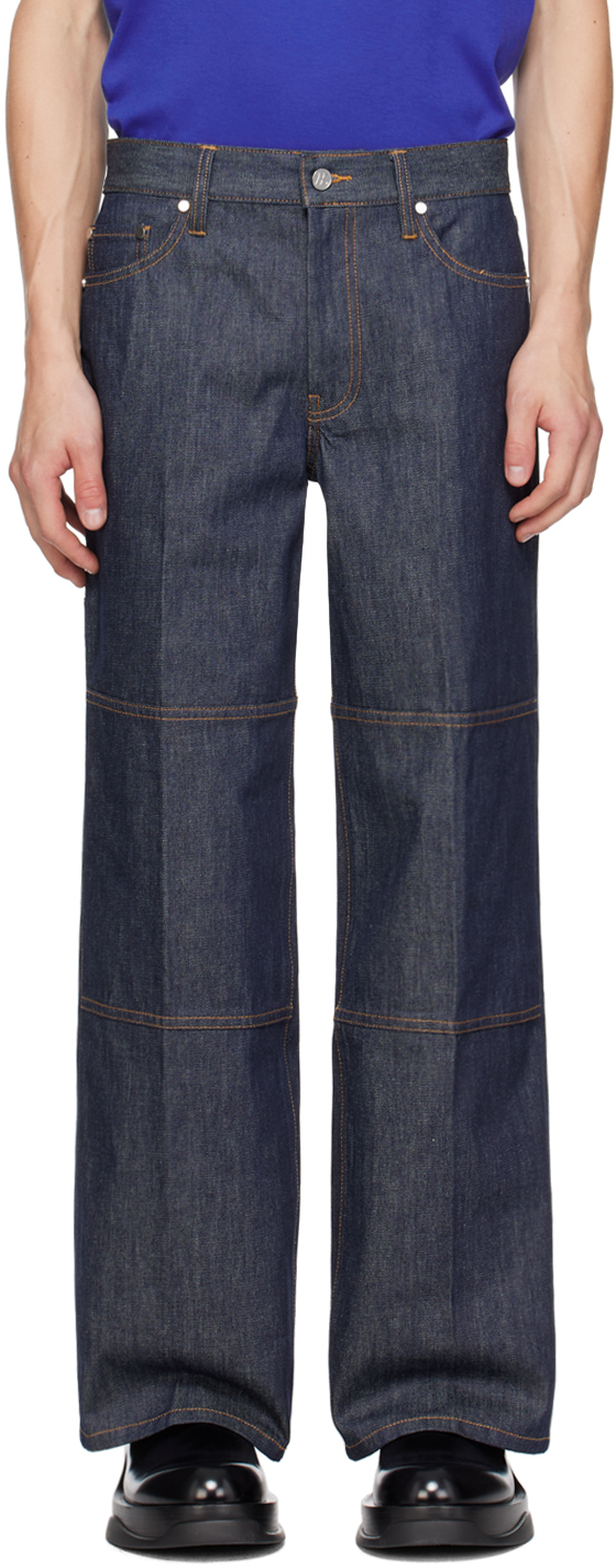 Shop Helmut Lang Indigo Zip Carpenter Jeans In Raw Indigo - Rnw