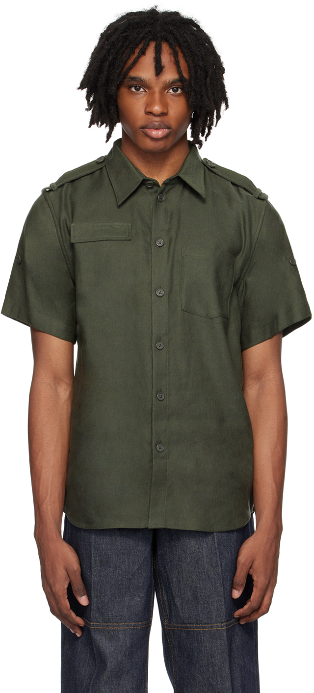 Helmut Lang Gray Epaulet Shirt In Green