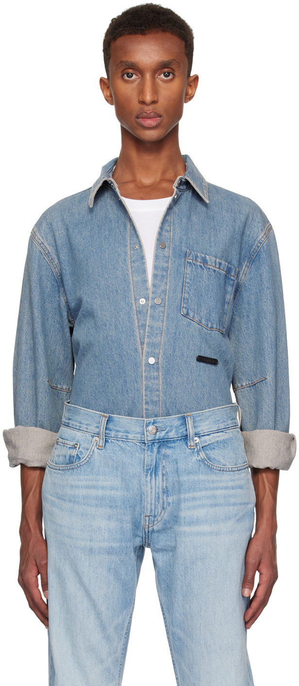 Blue Curved Classic Denim Shirt