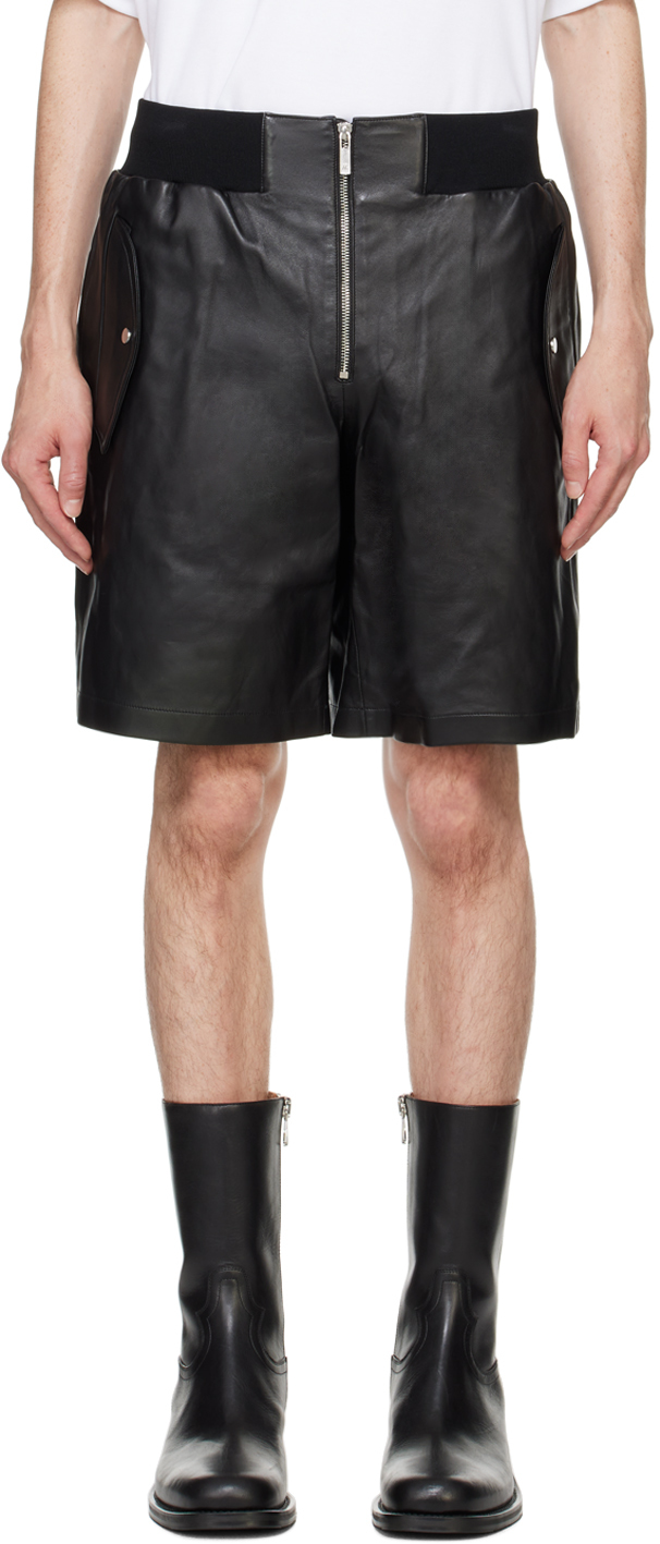 Shop Helmut Lang Black Zip Bomber Leather Shorts