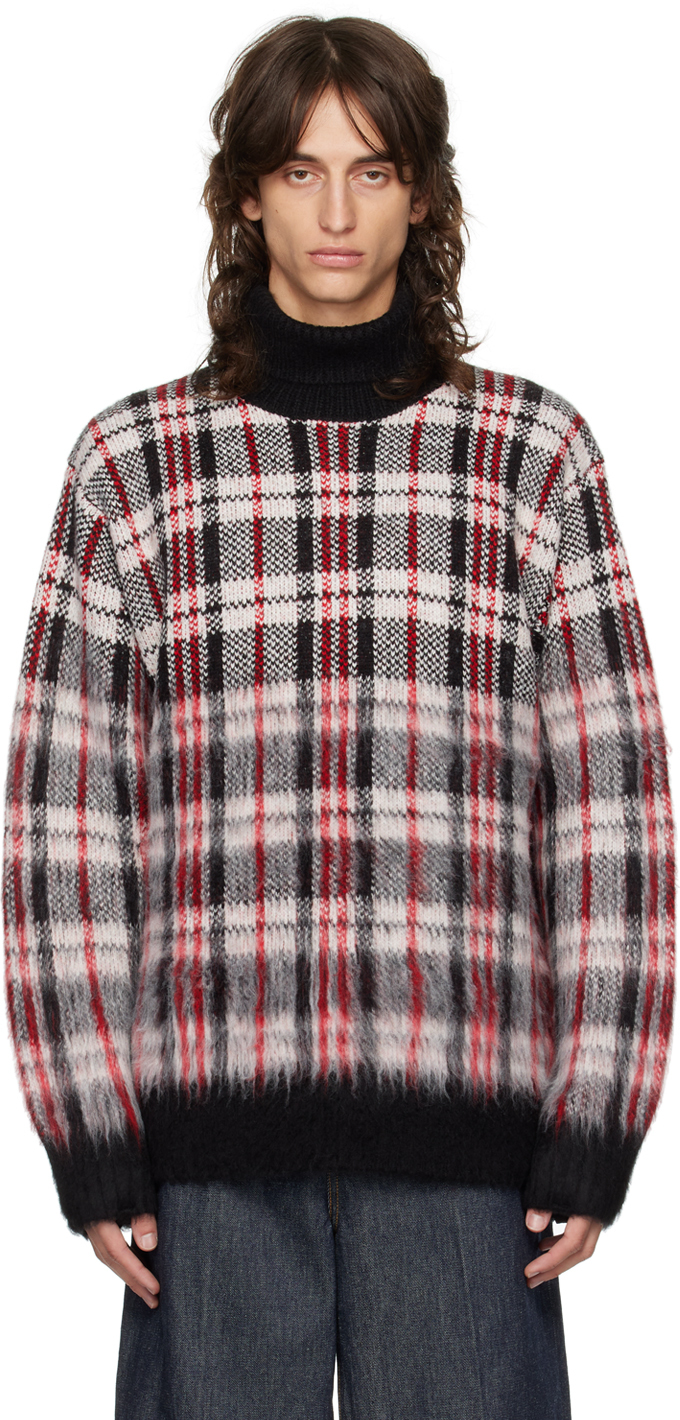 Shop Helmut Lang Red Brushed Plaid Turtleneck In Red Check