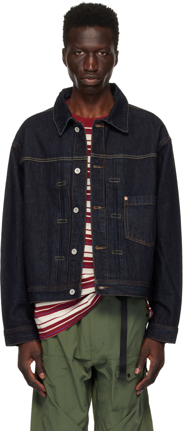 Navy Pleated Denim Jacket