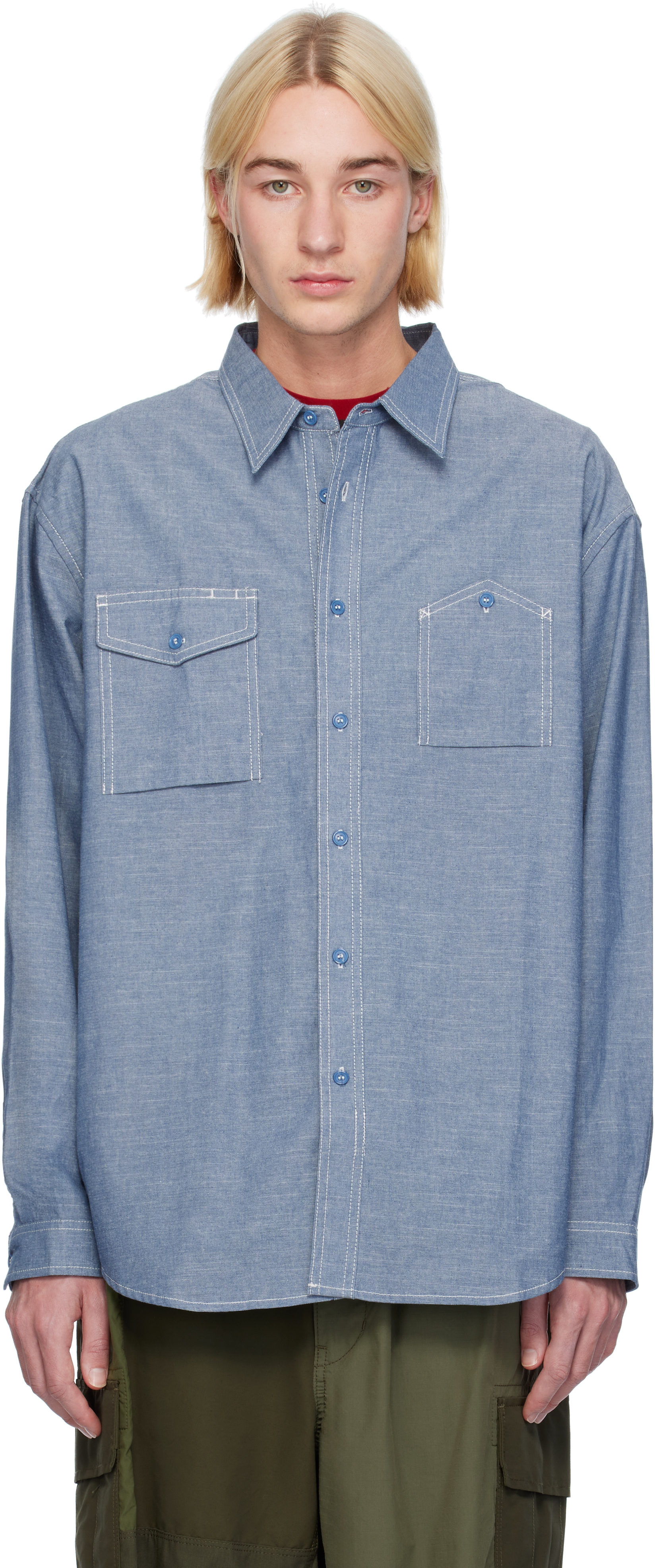 Shop Uniform Bridge Blue Chambray Pocket Shirt