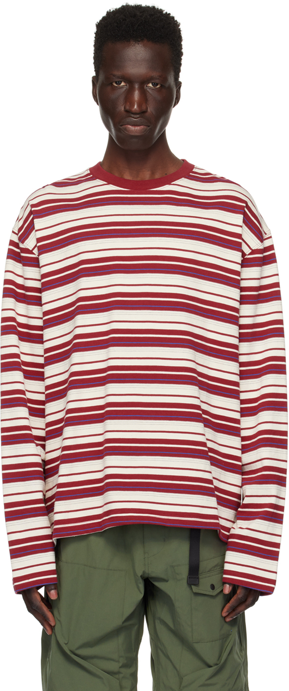 Red & Off-White Striped Long Sleeve T-Shirt