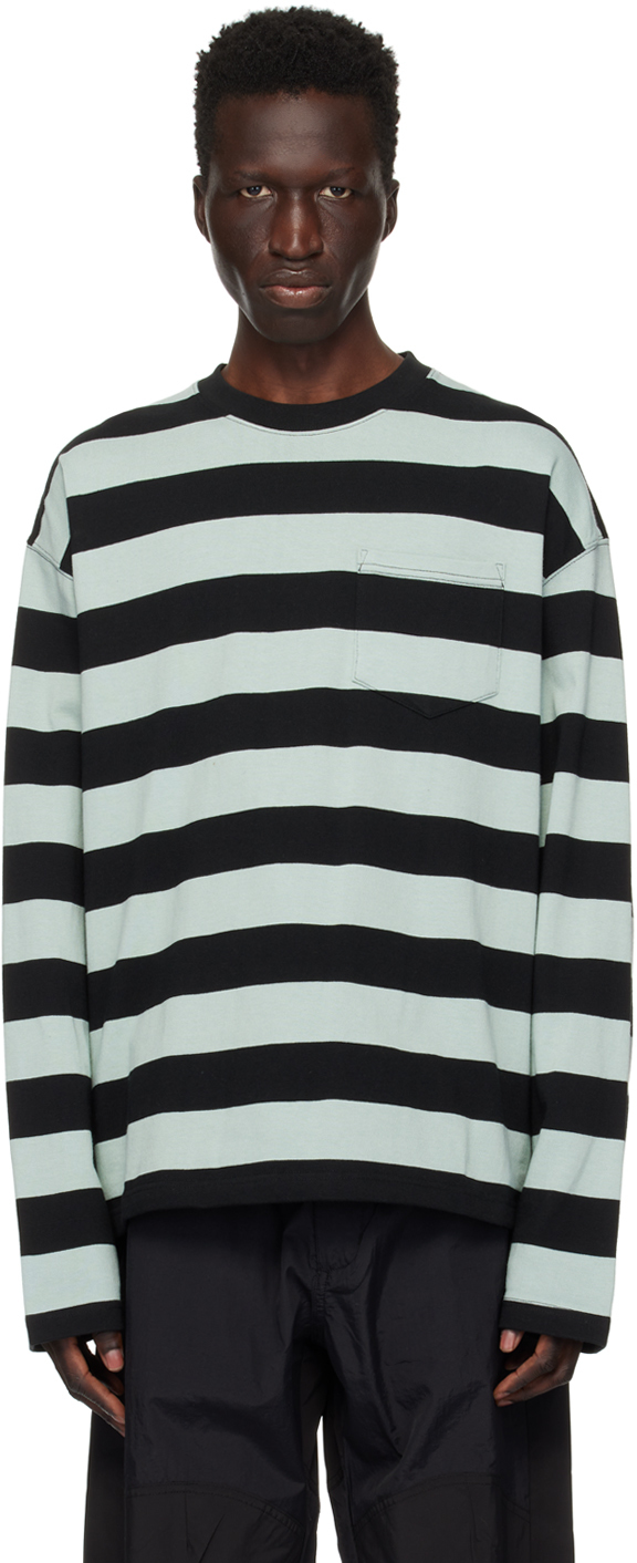 Shop Uniform Bridge Green & Black Striped Long Sleeve T-shirt In Mint