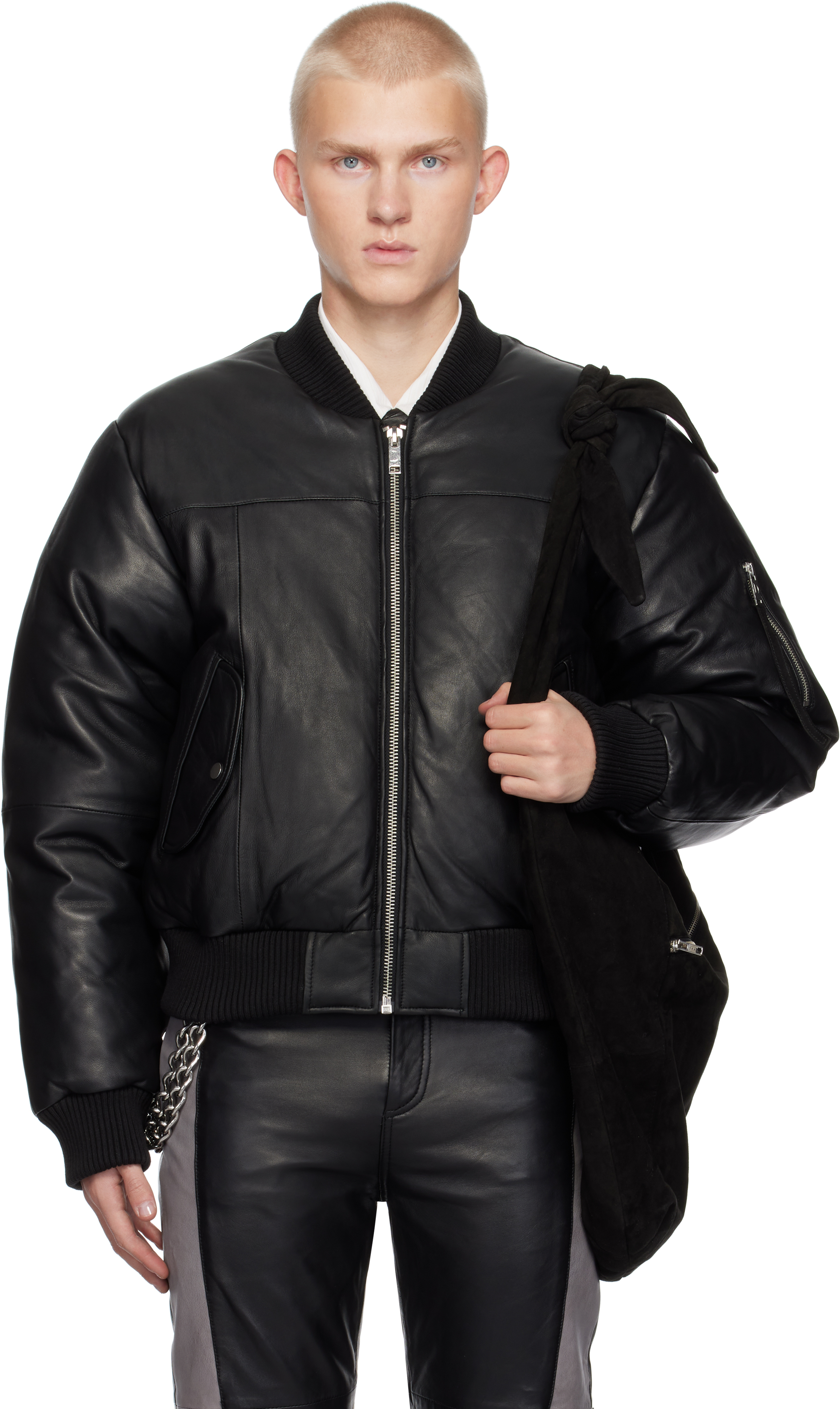 Shop Deadwood Black Bofinger Padded Leather Bomber Jacket