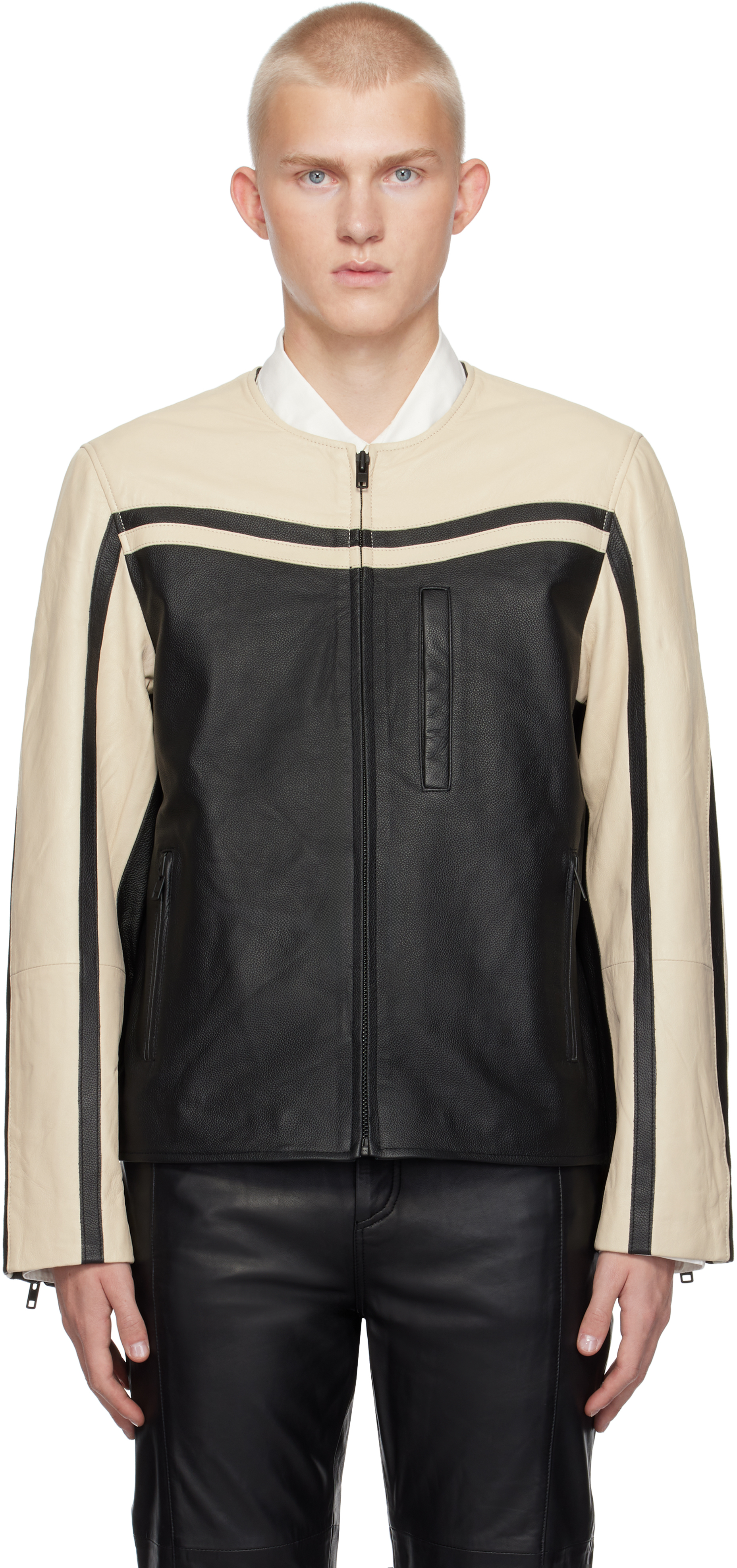 Black & Off-White Racer Leather Jacket