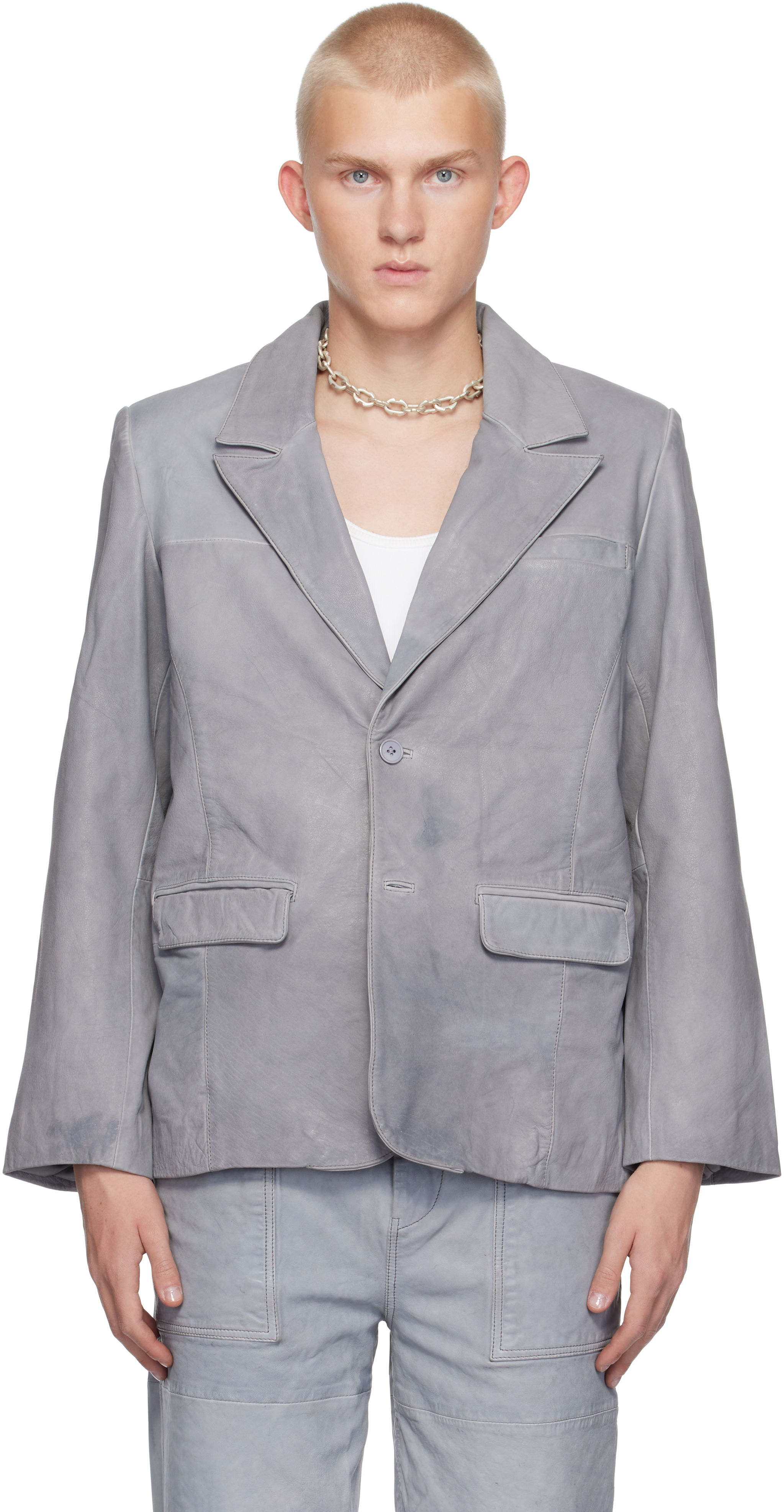 Gray Stanley Leather Blazer