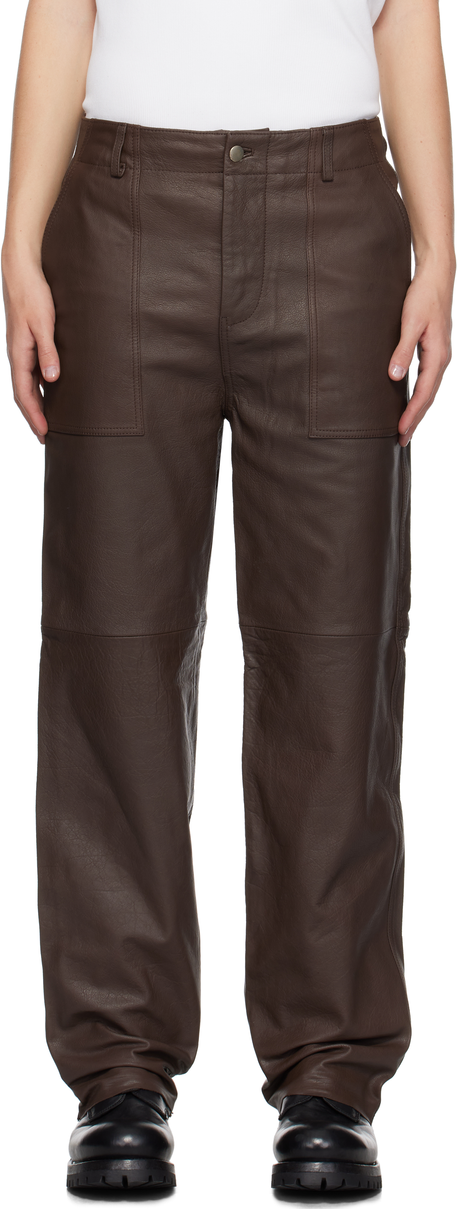 Shop Deadwood Ssense Exclusive Brown Presley Leather Pants In Brown (buffalo)