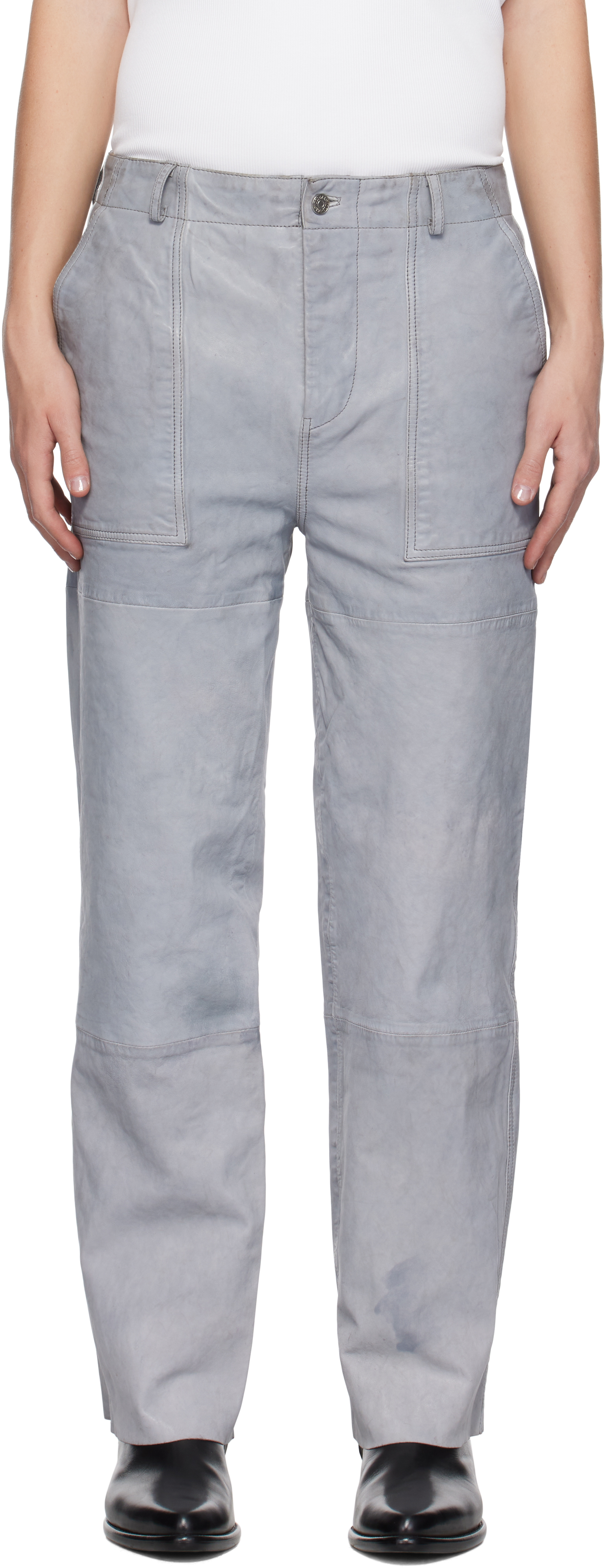 Shop Deadwood Ssense Exclusive Gray Presley Leather Pants In Frost Grey