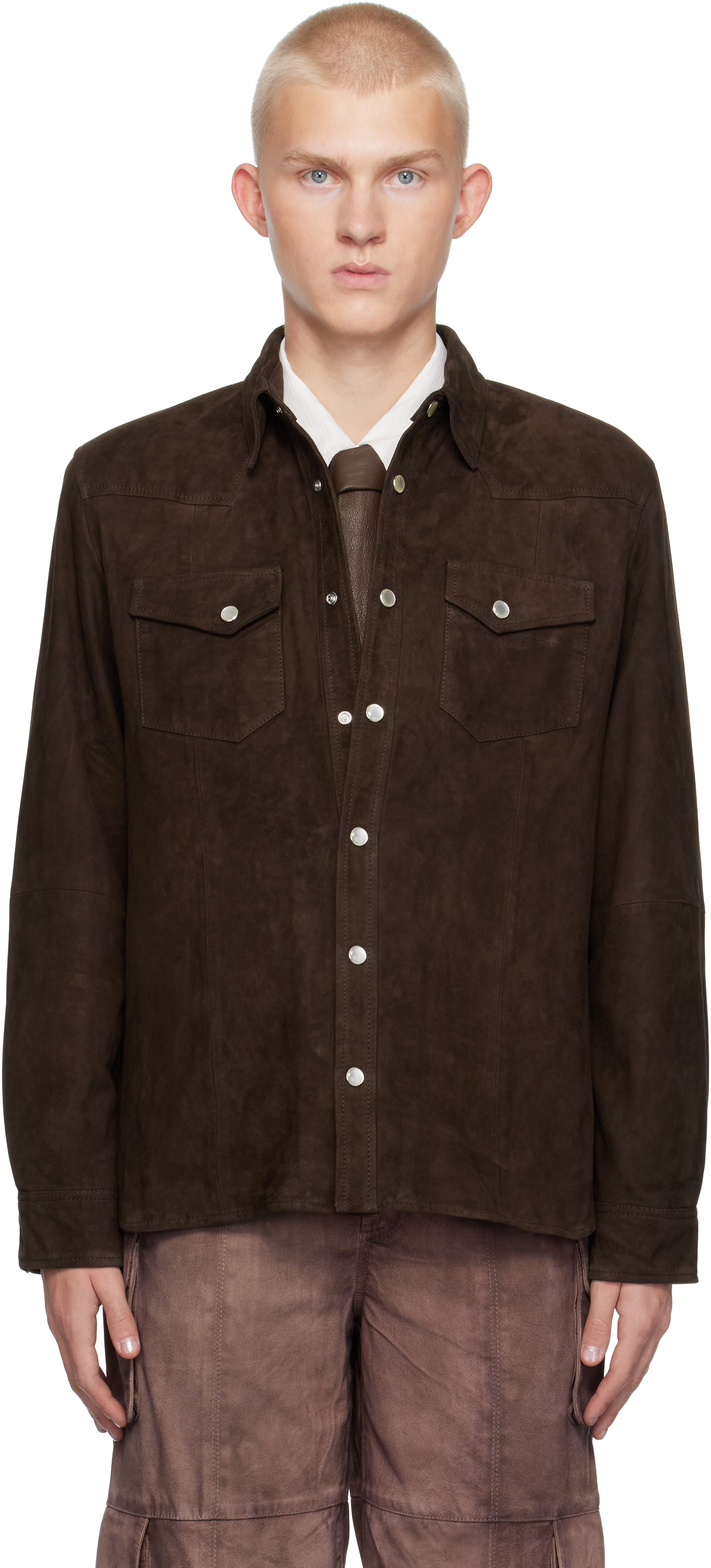 SSENSE Exclusive Brown Hellas Suede Shirt