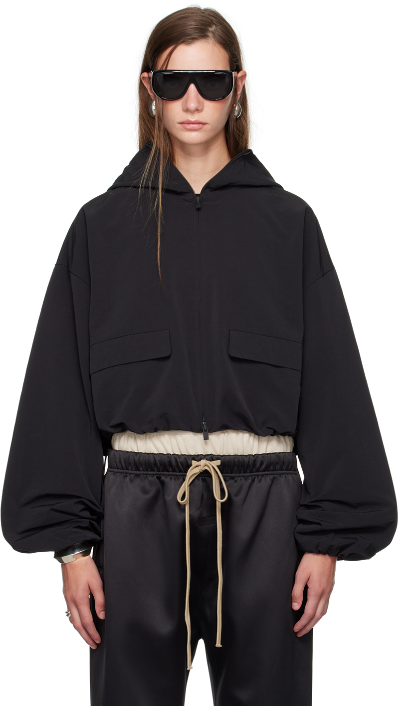 Shop Essentials Black Cropped Hooded Jacket