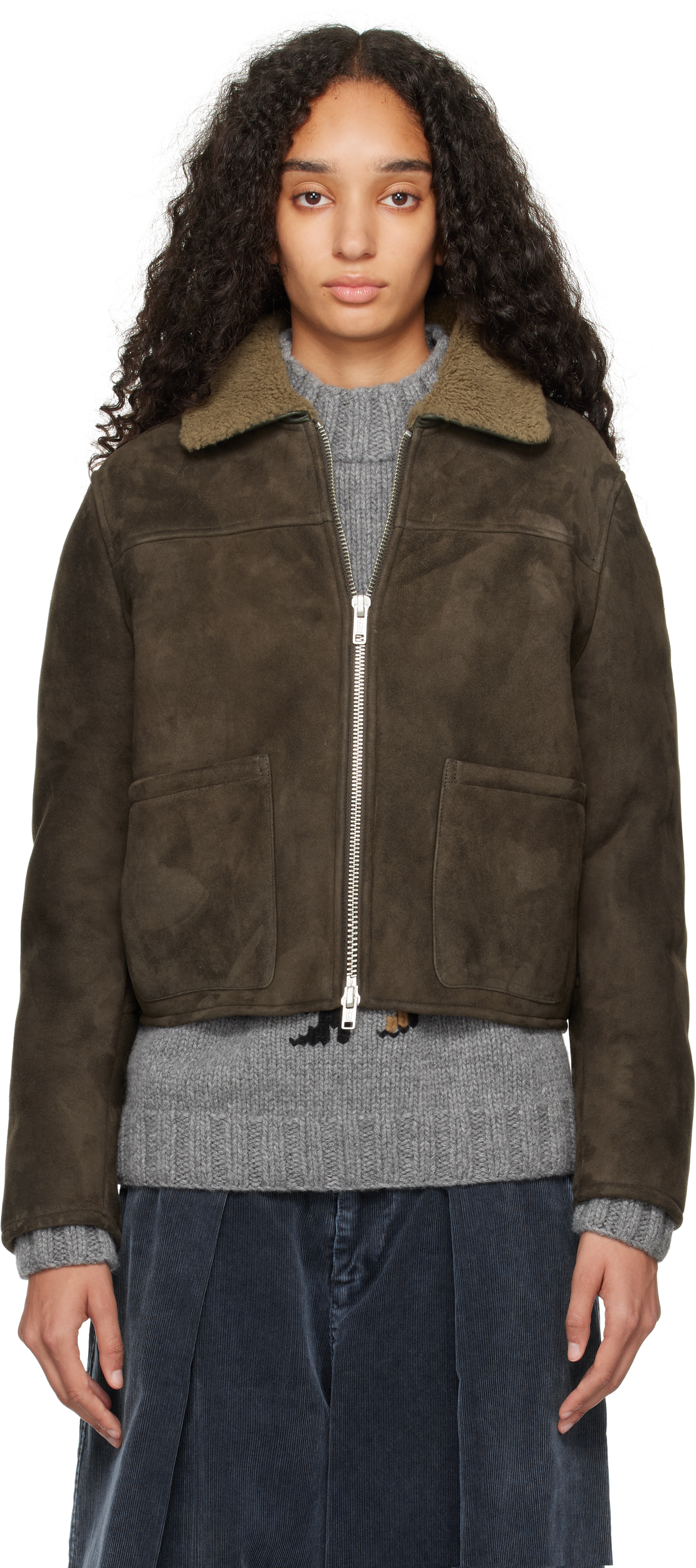 Khaki Pepper Shearling Jacket