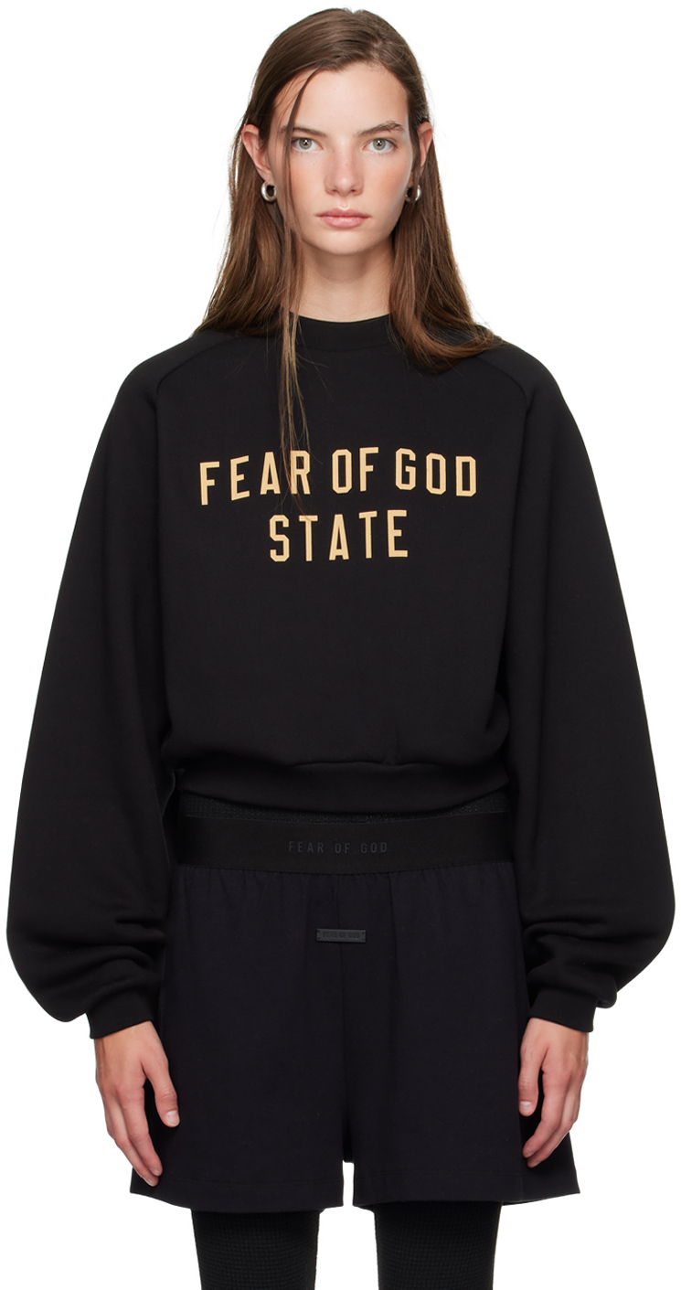 ESSENTIALS BLACK CROPPED CREWNECK SWEATSHIRT 