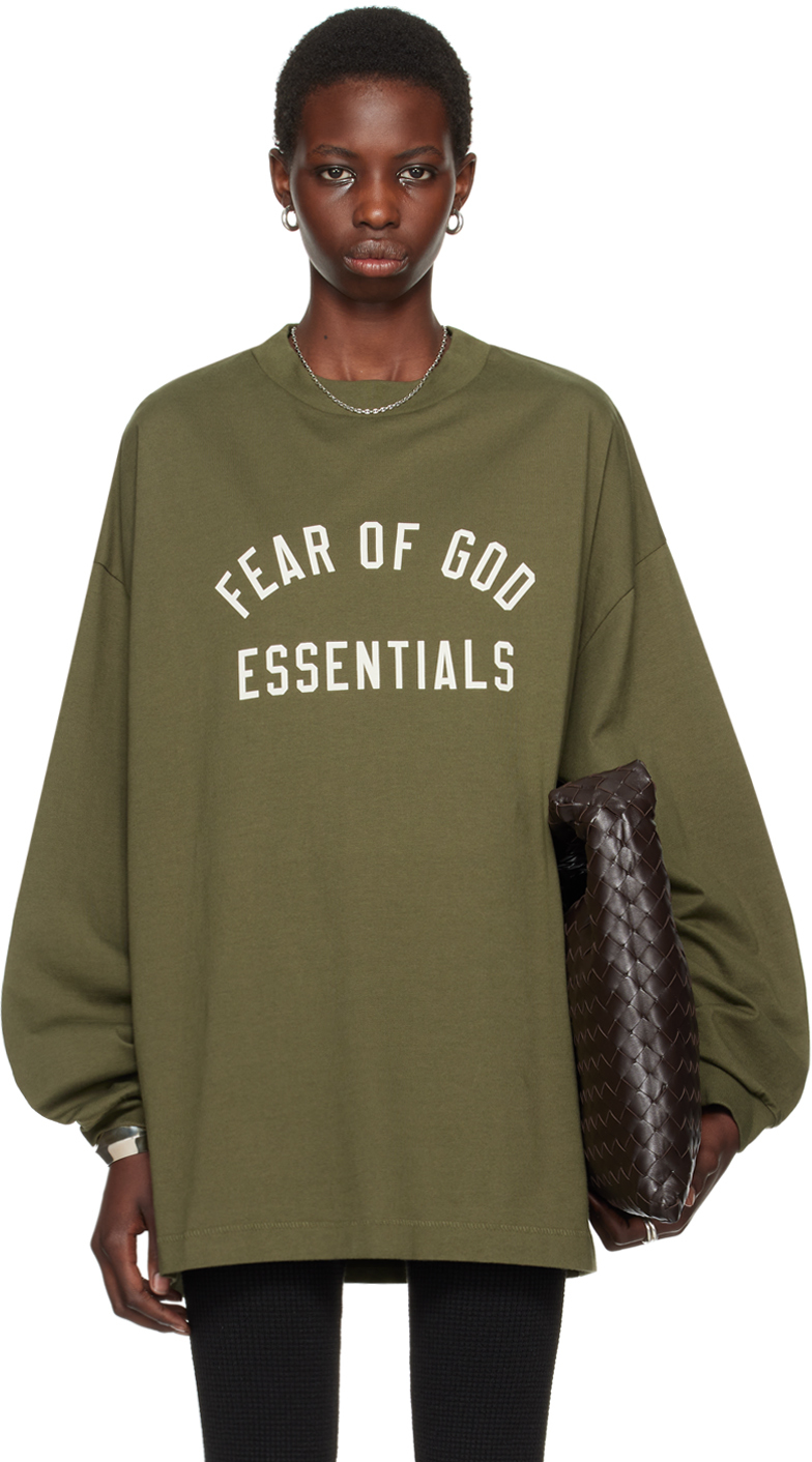 Khaki Crewneck Long Sleeve T-Shirt