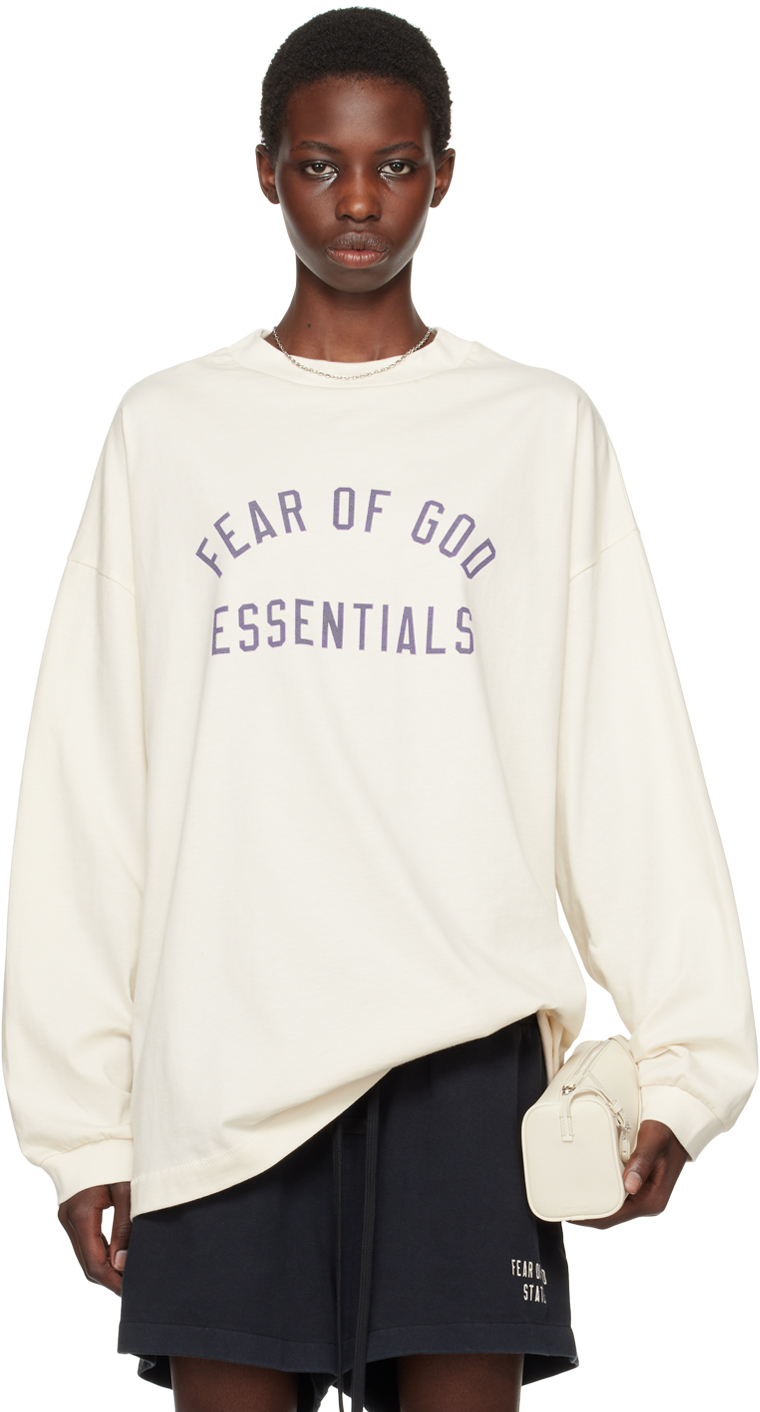 Shop Essentials Off-white Crewneck Long Sleeve T-shirt In Shell