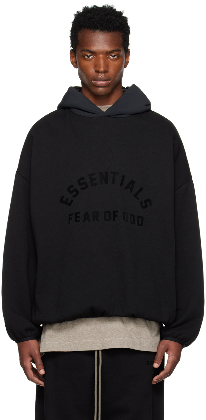 ESSENTIALS BLACK BONDED HOODIE 