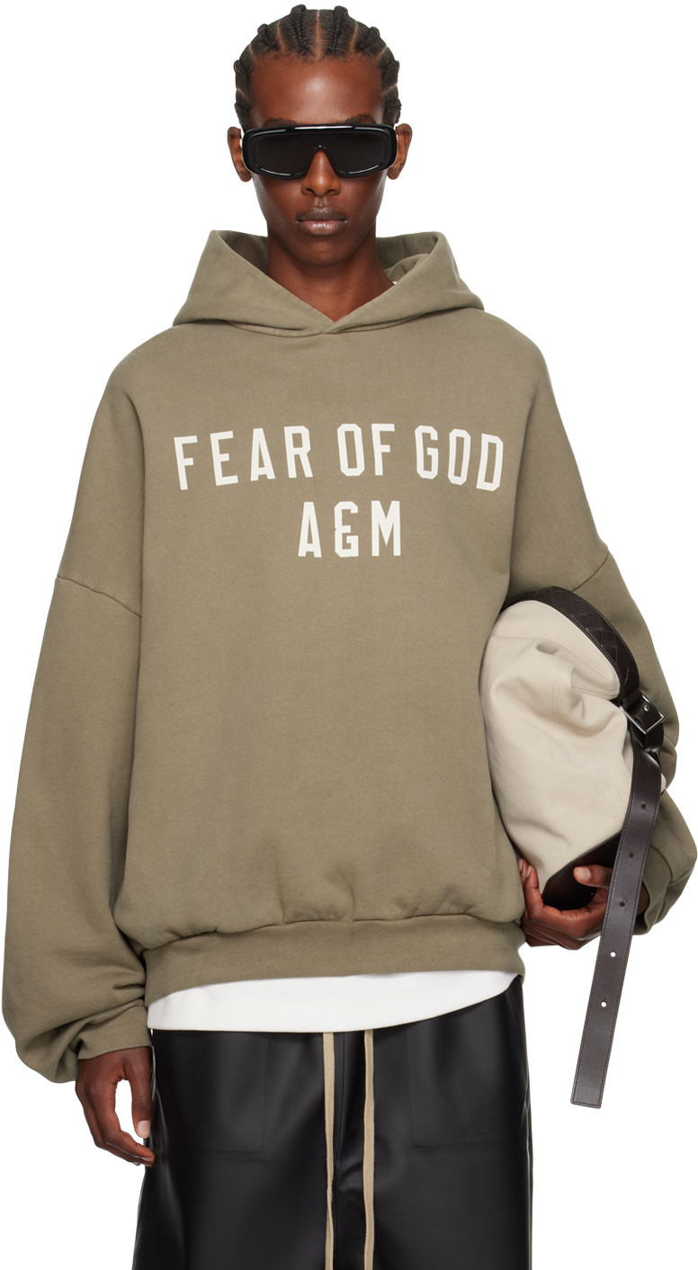 Fear of god essentials hoodie Khaki fashion Large