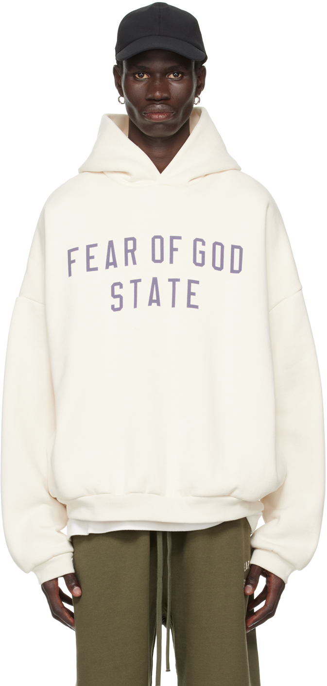 Fear of God ESSENTIALS Off White Printed Logo Hoodie SSENSE