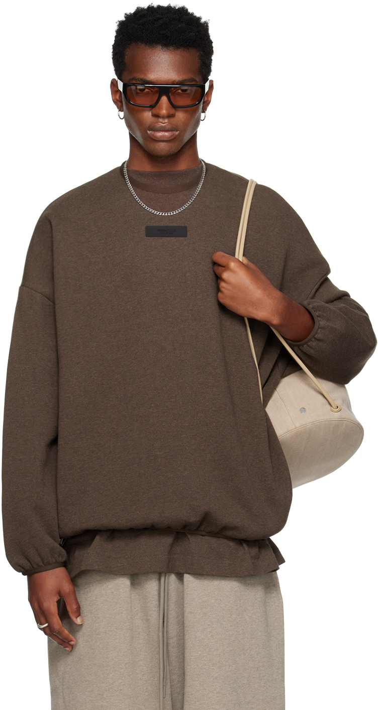 Shop Essentials Brown Elasticized Sweatshirt In Heather Wood