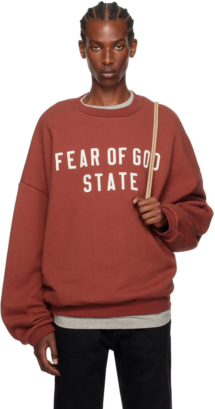 Shop Essentials Burgundy Crewneck Sweatshirt In Crimson