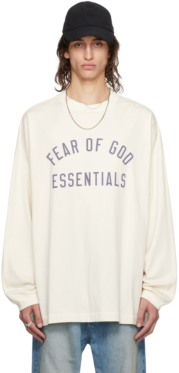 Shop Essentials Off-white Crewneck Long Sleeve T-shirt In Shell