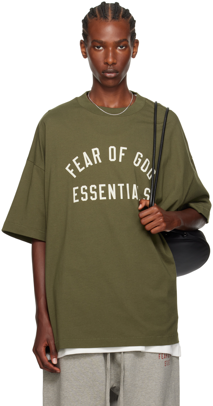 Shop Essentials Khaki Crewneck T-shirt In Military