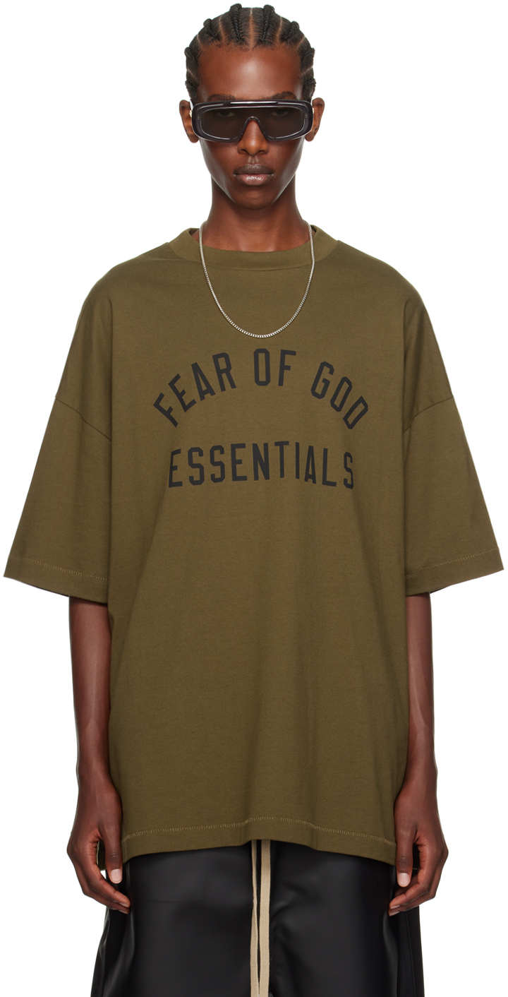 Shop Essentials Khaki Crewneck T-shirt In Olive