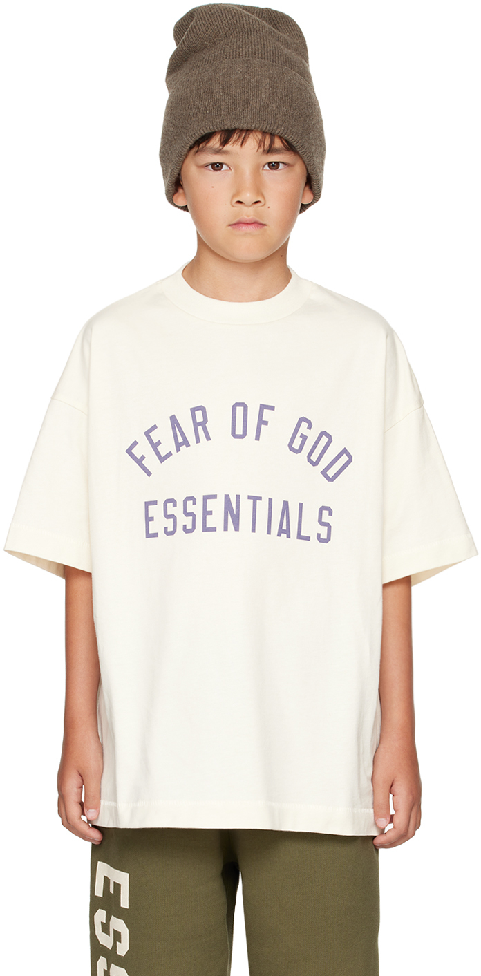 Shop Essentials Kids Off-white Jersey Crewneck T-shirt In Shell