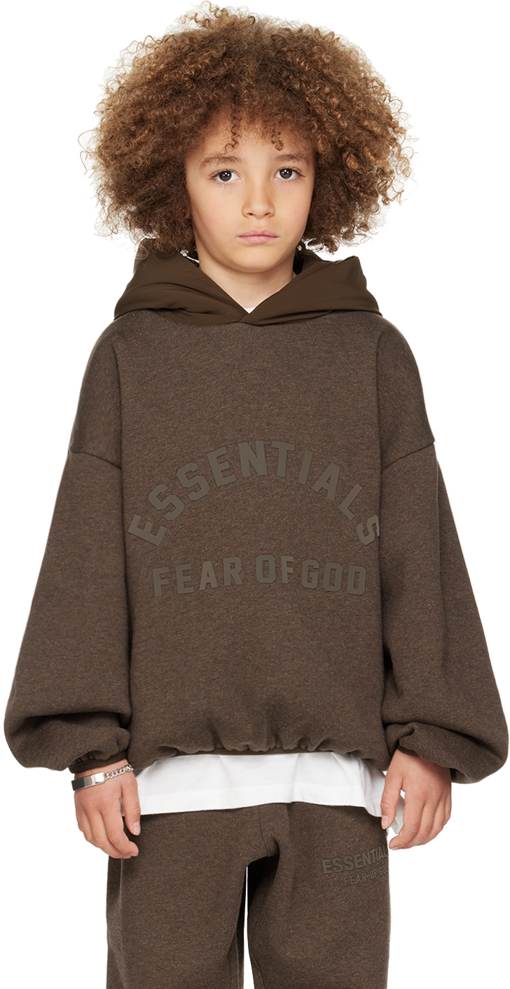 Essentials Kids  Logo-embellished Fleece Cotton-blend Hoody 2-16 Years In Wood / Heather Wood