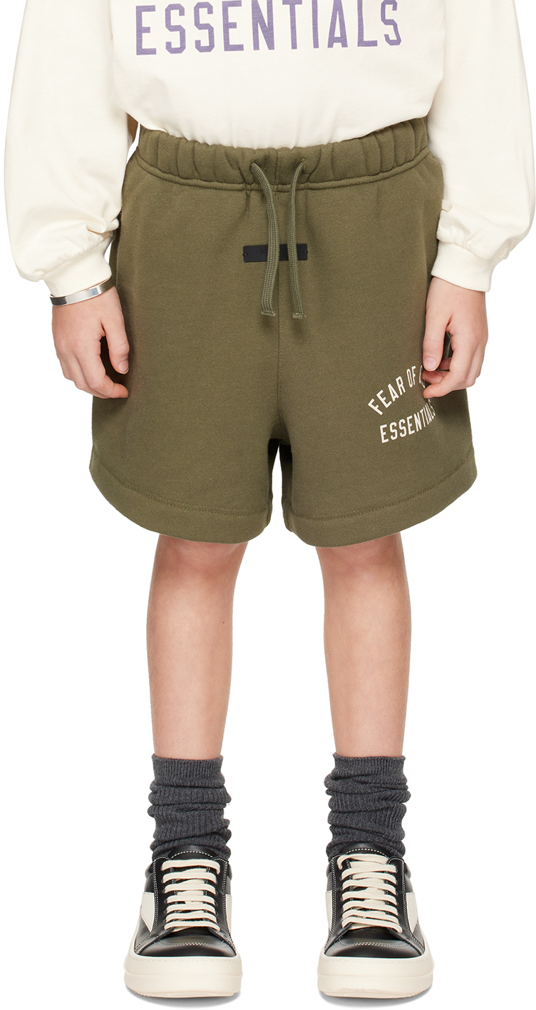 Shop Essentials Kids Khaki Fleece Soccer Shorts In Military