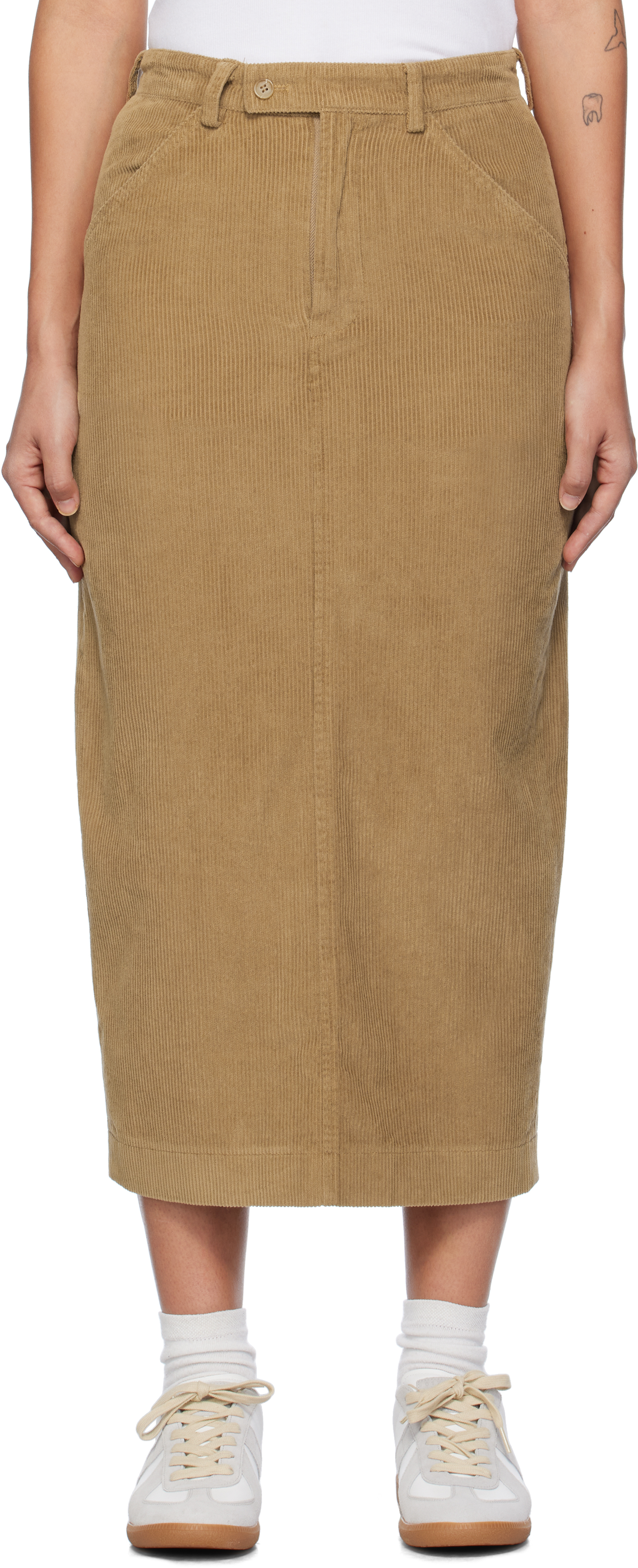 Tan Cord Midi Skirt