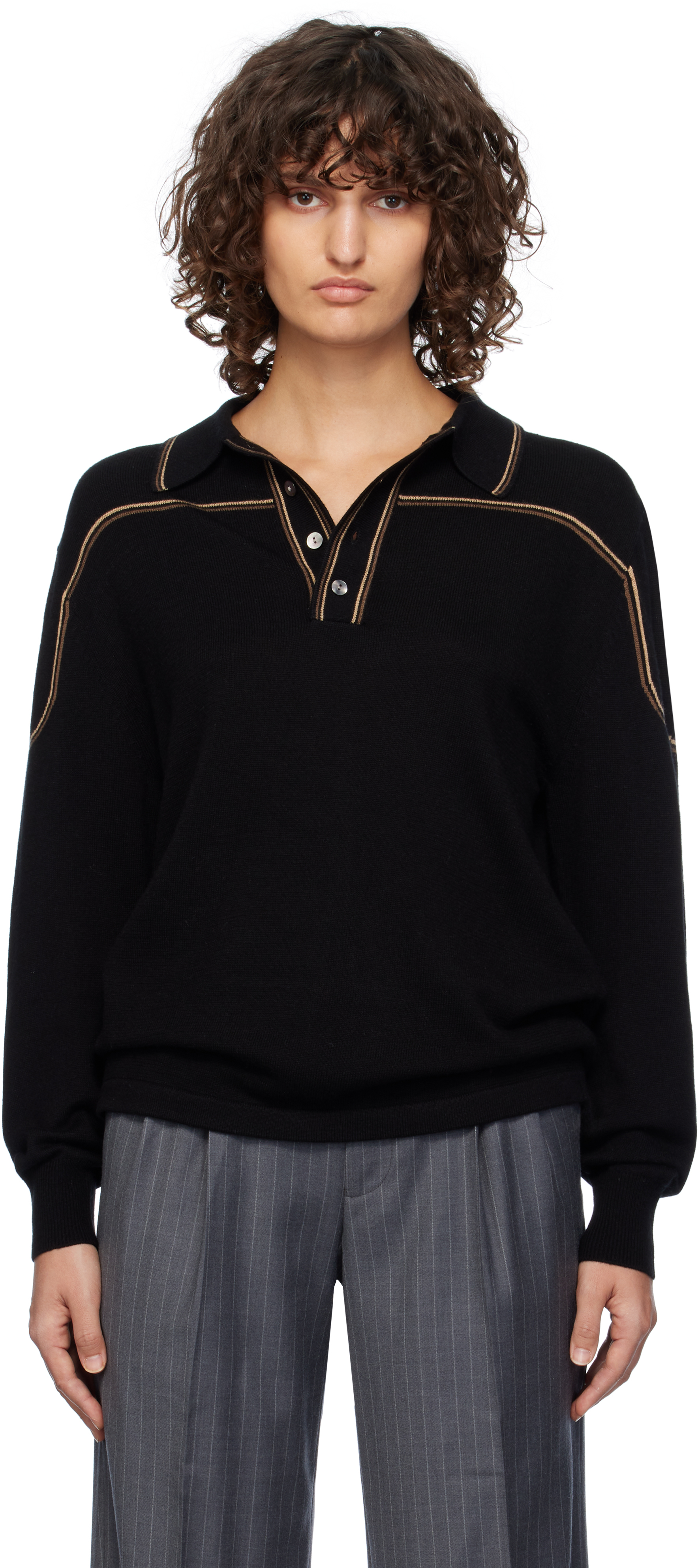 Shop Carter Young Black Kowalski Knit Polo In Black/tan