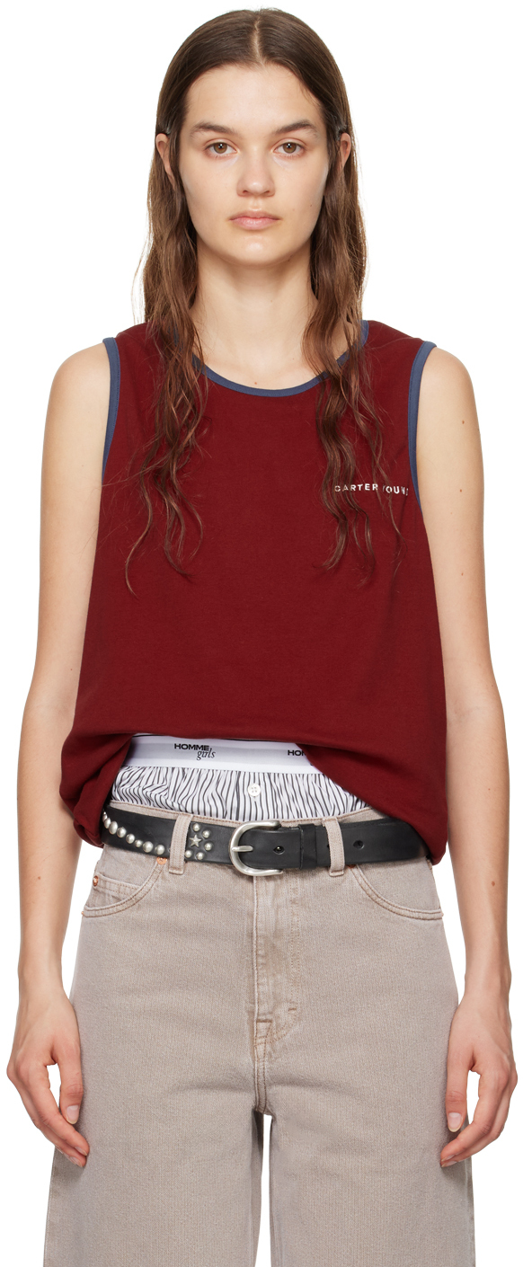 Red Embroidered Tank Top