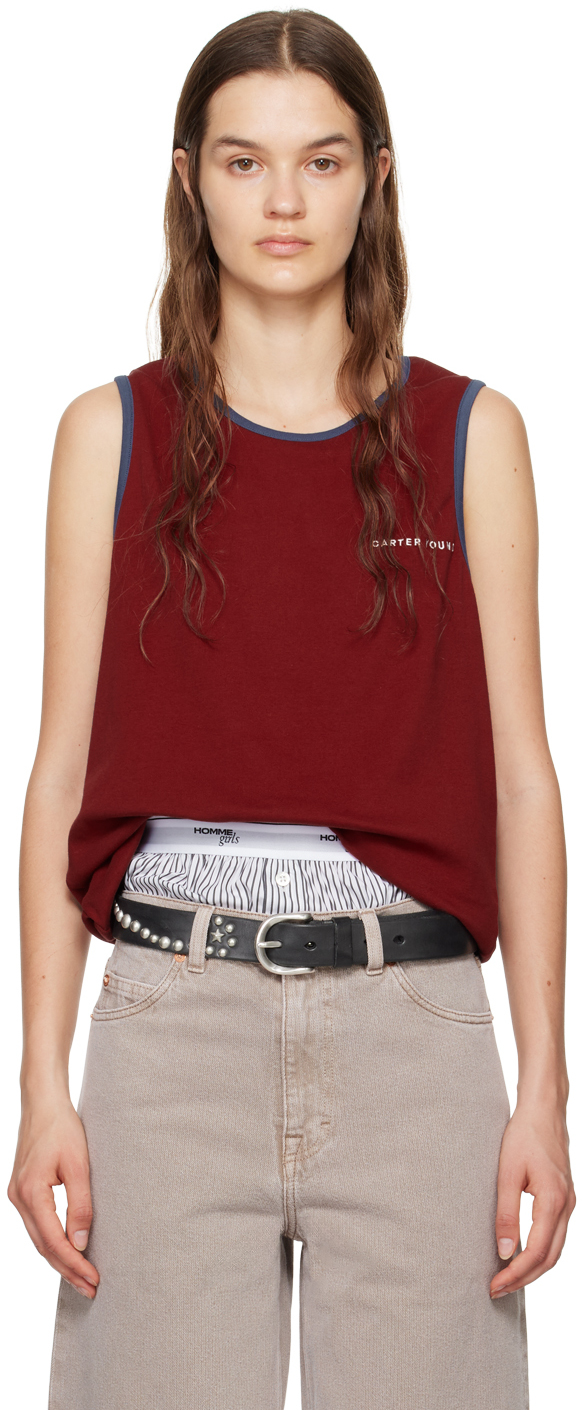 Shop Carter Young Red Embroidered Tank Top In Cherry/navy