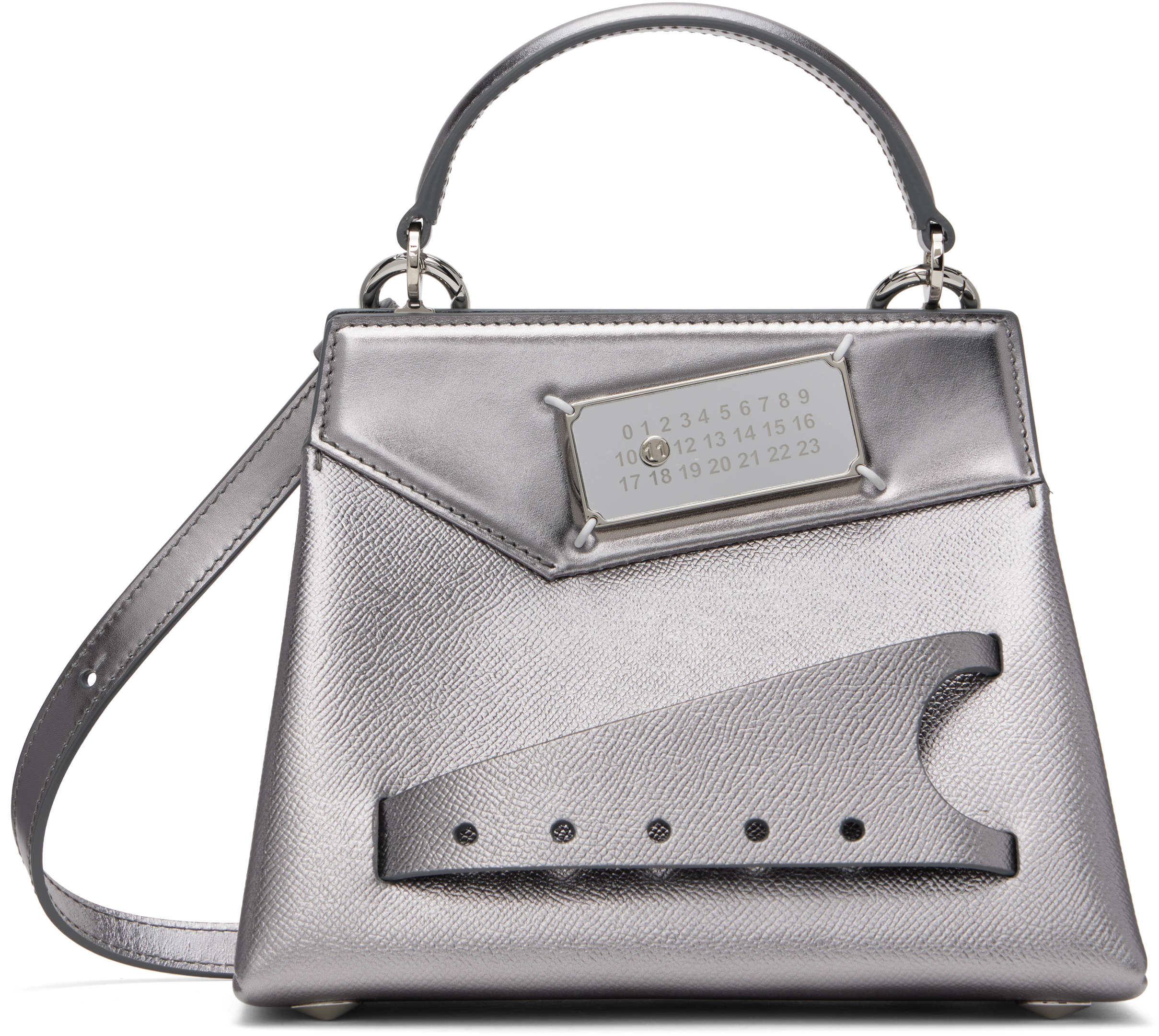 Shop Maison Margiela Silver Snatched Small Bag In H3809 Metallic Grey