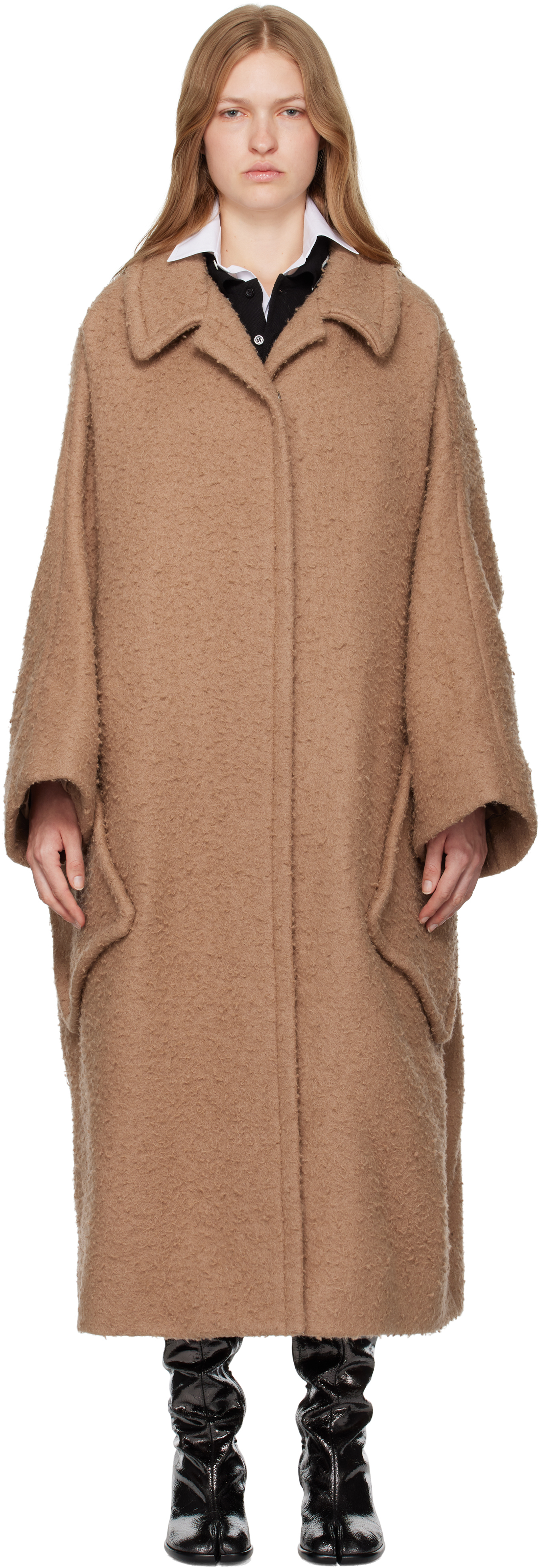 Brown Bouclé Wool Mohair Coat