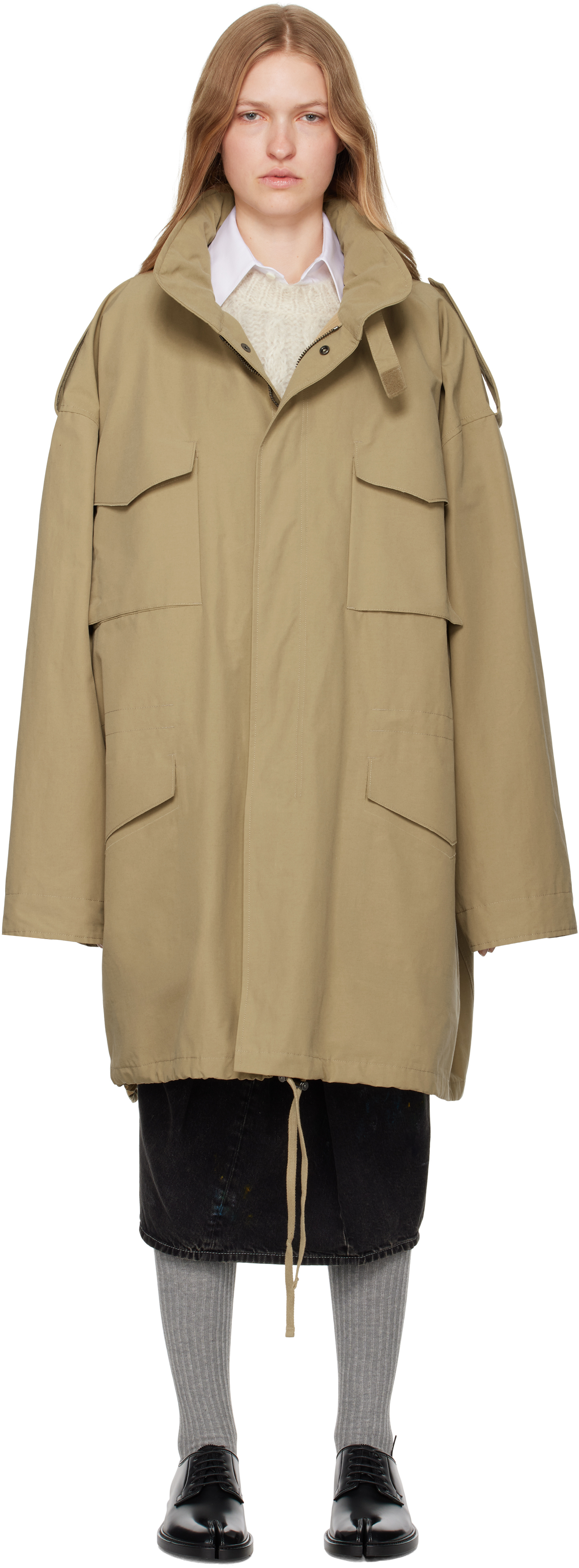 Shop Maison Margiela Beige Hooded Jacket In 739 Cork