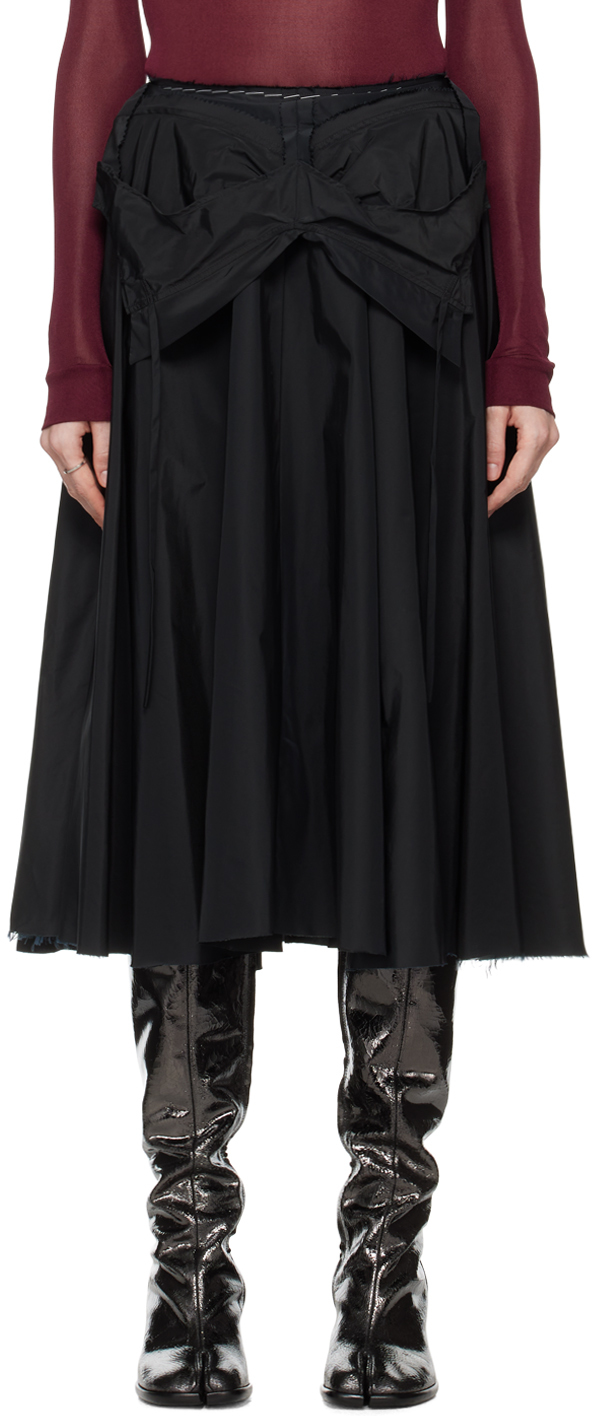 Shop Maison Margiela Black Work-in-progress Midi Skirt In 900 Black