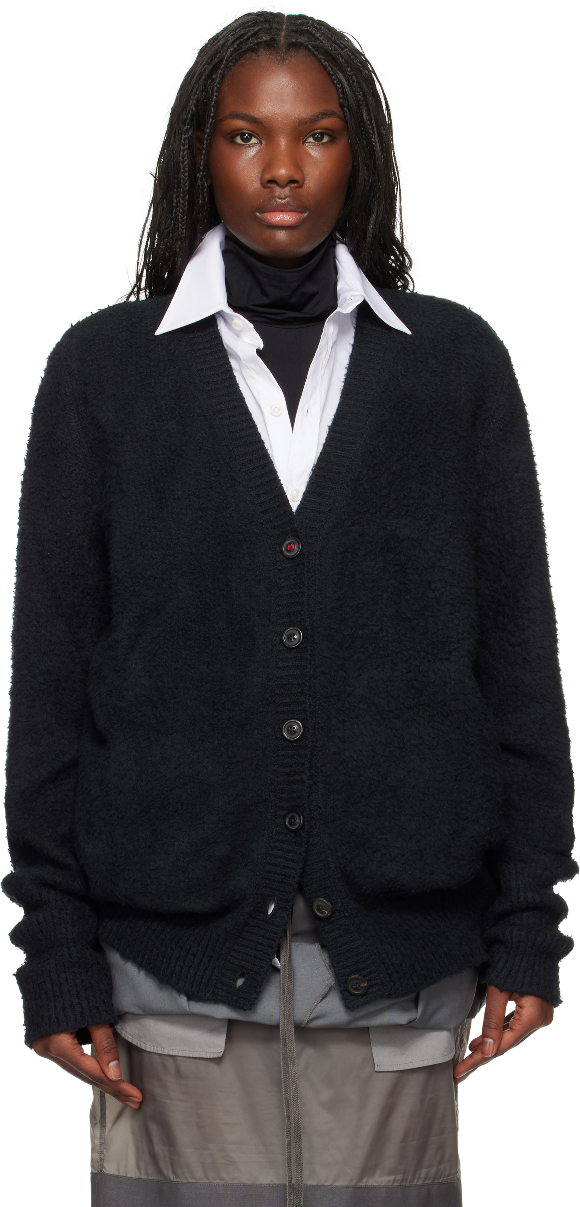 Black Oversized Piled Cardigan