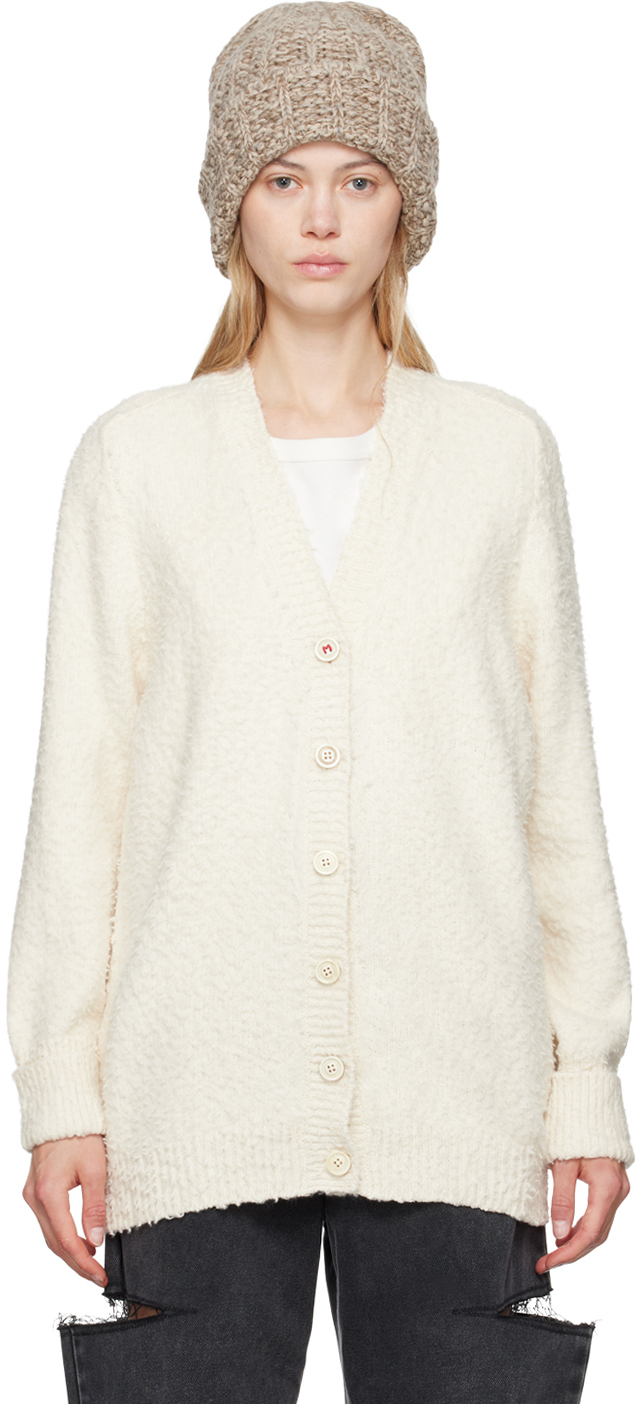 Shop Maison Margiela Off-white Oversized Piled Cardigan In 101 Off White