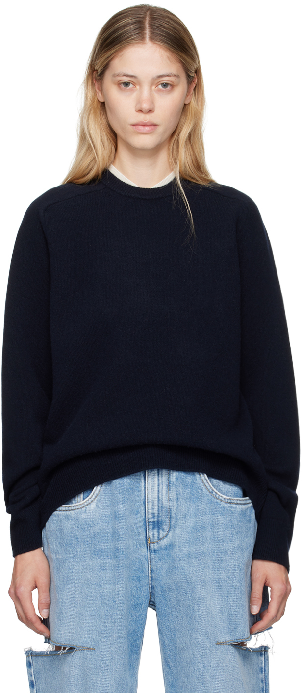 Maison Margiela: Navy Washed Lambswool Sweater | SSENSE Maison Margiela: Navy Washed Lambswool Sweater | SSENSE