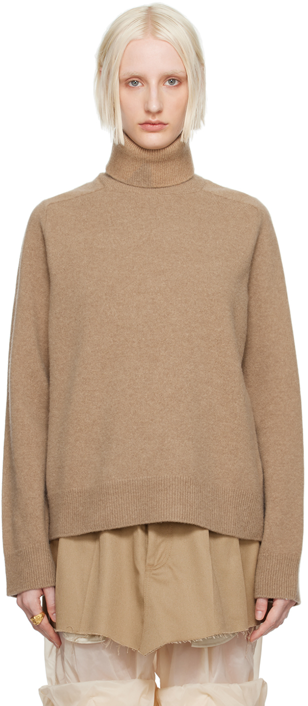 Tan Washed Lambswool Turtleneck