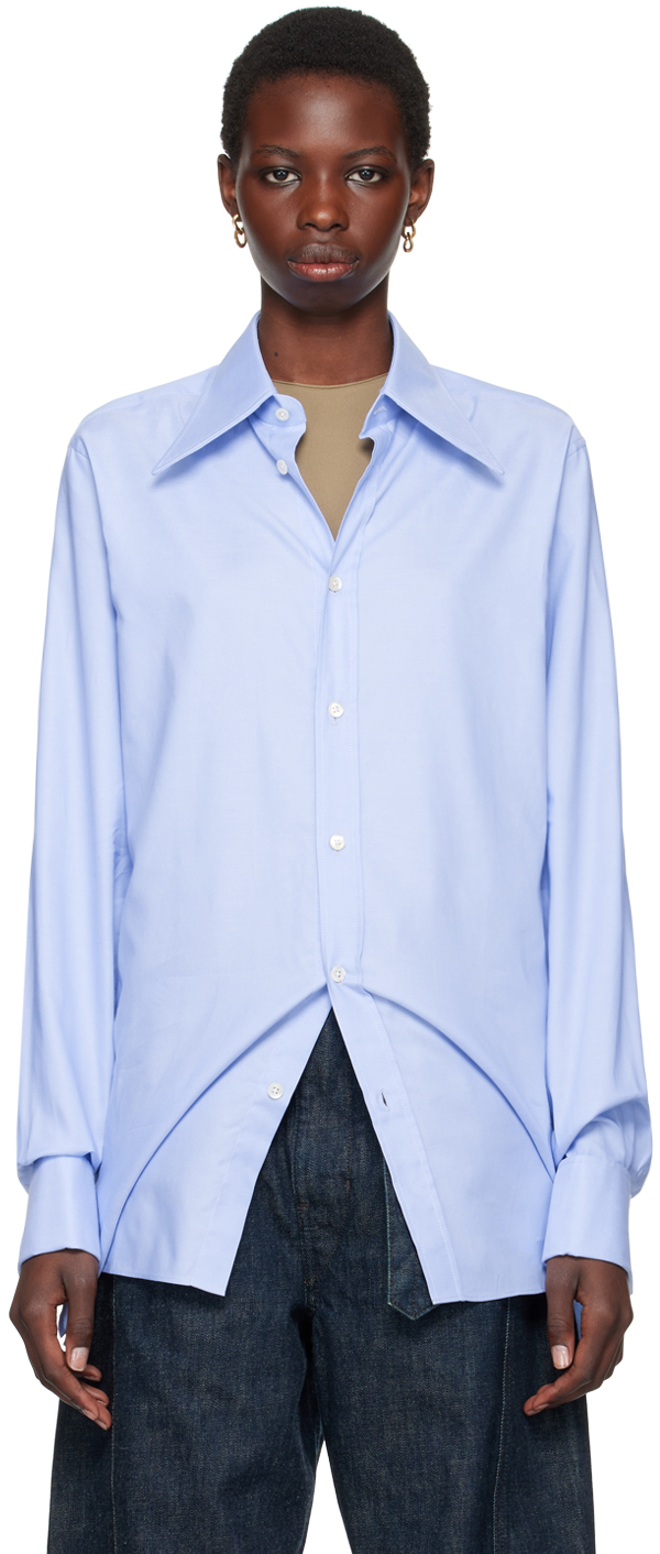 Shop Maison Margiela Blue Oxford Shirt In 471 Light Blue