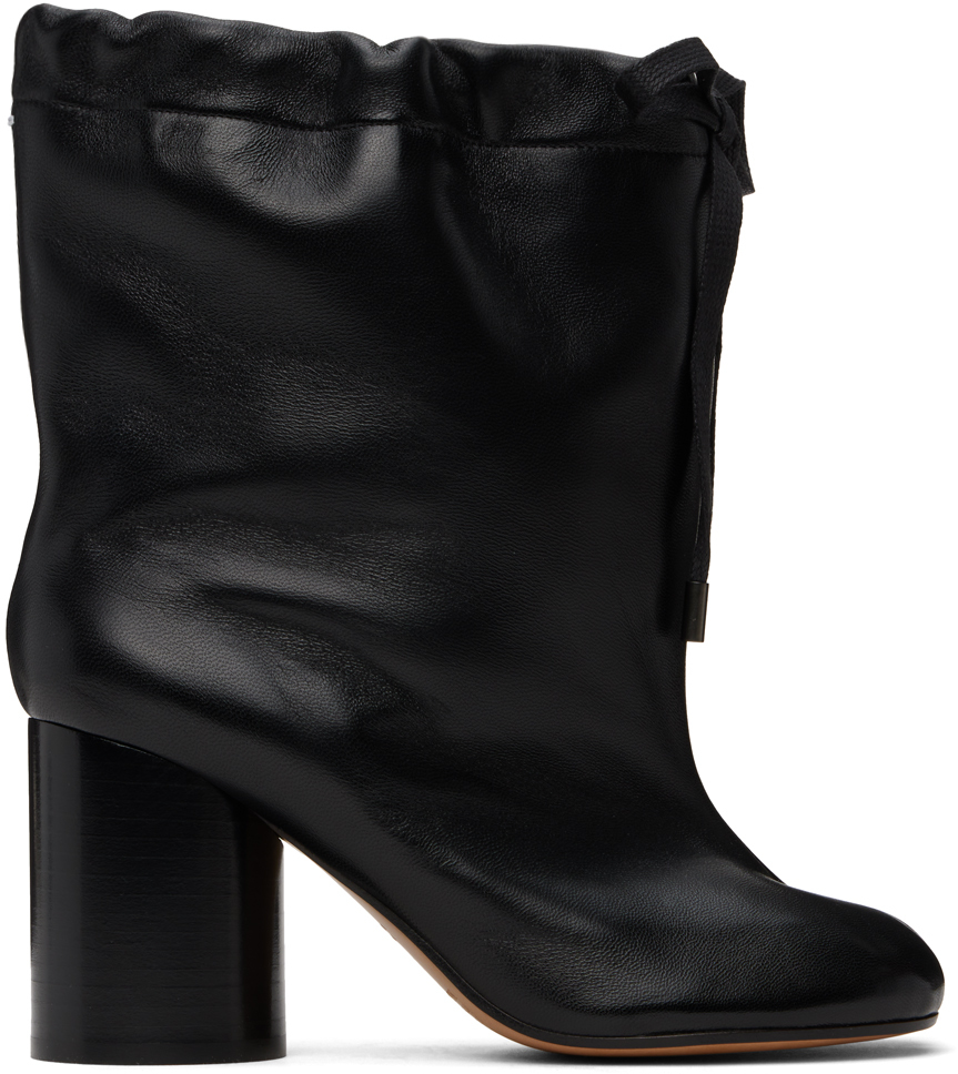 Black Tabi Drawstring Ankle Boots