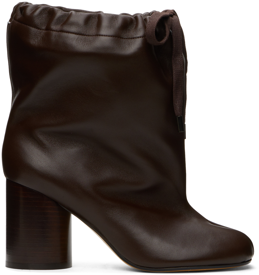 Shop Maison Margiela Brown Tabi Drawstring Ankle Boots In T2264 Chic Brown