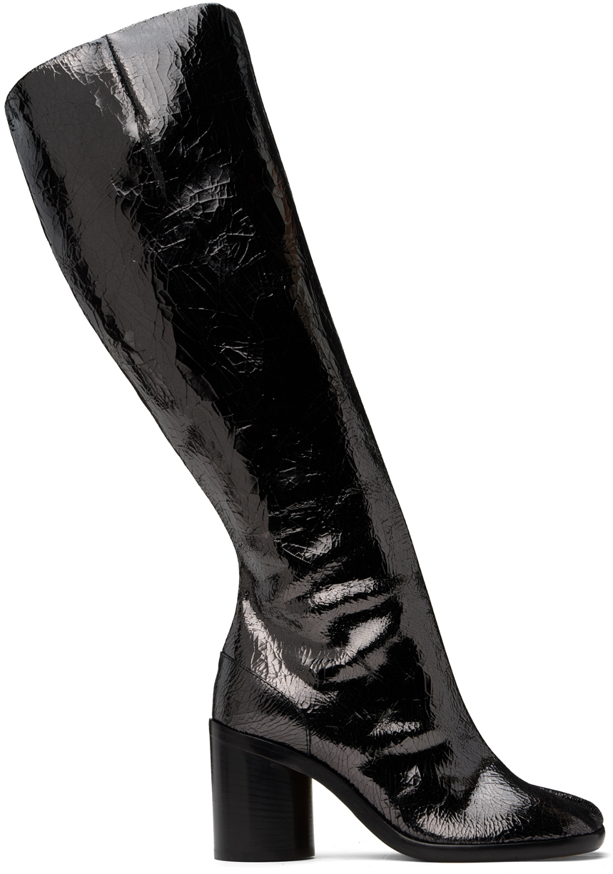 Black Tabi Broken Mirror Tall Boots by Maison Margiela on Sale