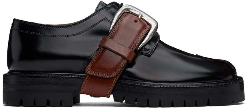 Shop Maison Margiela Black Tabi Combat Derbys In H5041 Black/cuoio